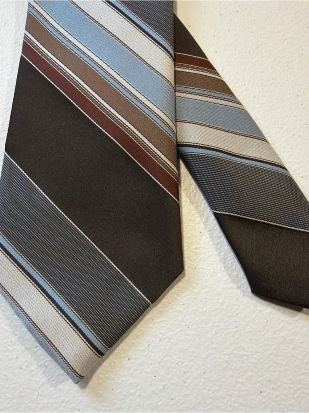 Neusteters Tie Necktie Brown, Silver  & Blue Striped Polyester Tie 55”x3.5